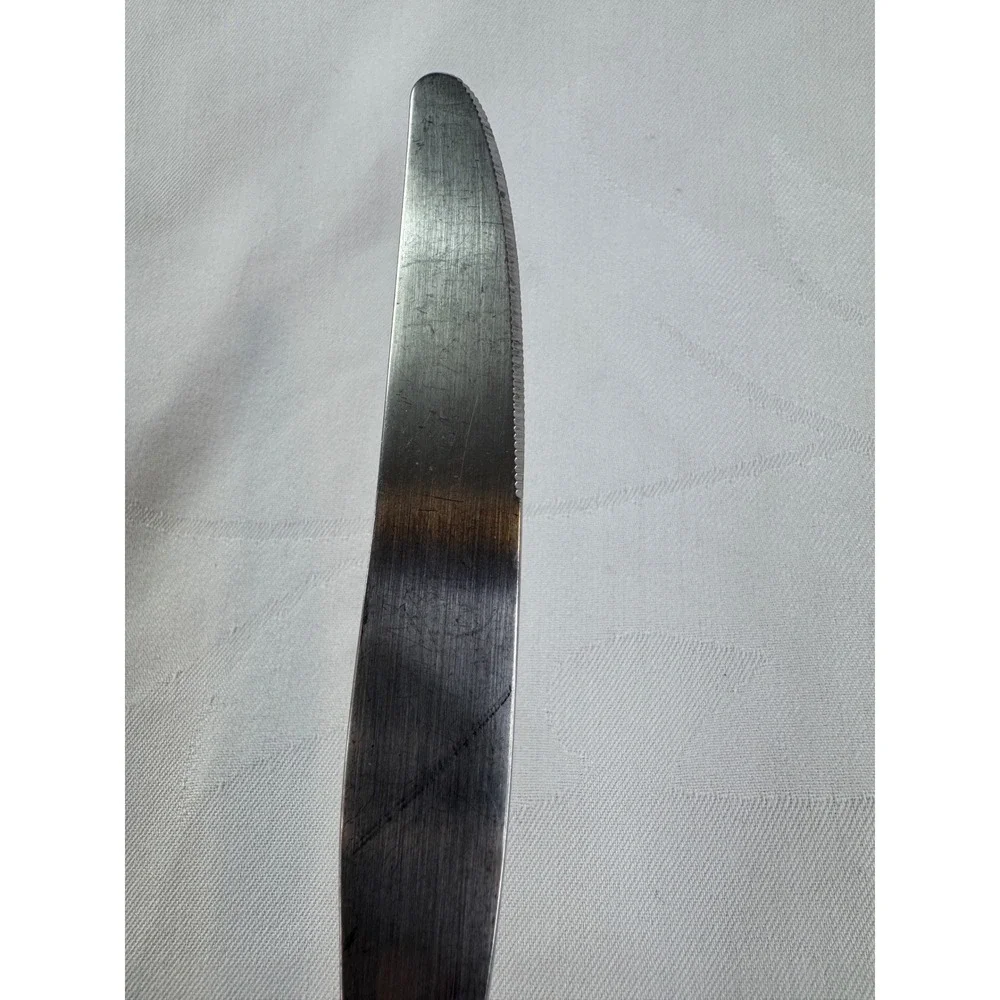 Vintage Silver Plated Beaded Handle Dinner Knife 9.25 Inch Serrated Blade